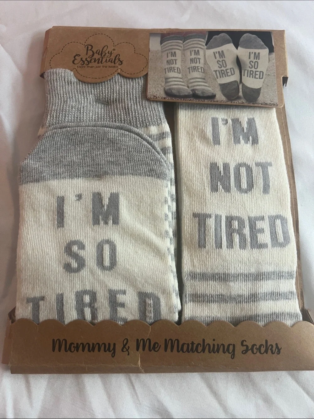 Baby Essentials Cream & Gray Mommy & Me Matching Casual Socks